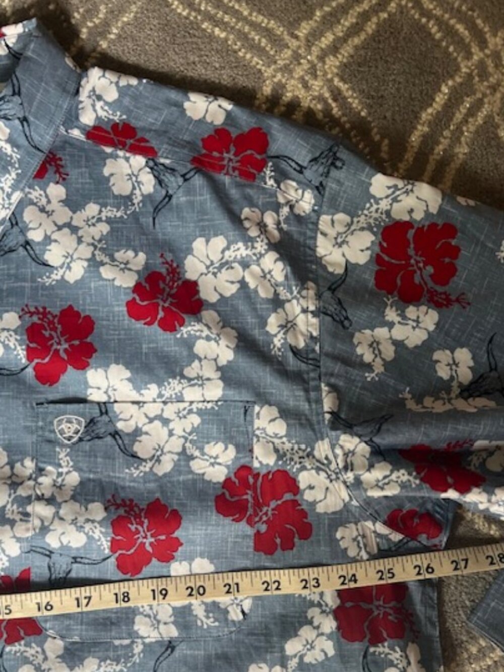 ARIAT WESTERN ALOHA BLUE & RED FLORAL LONG SLEEVE SHIRT MENS XL - Picture 10 of 13